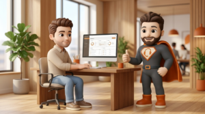 Interne IT-Person und externer IT Dienstleister arbeiten gemeinsam im Büro eines KMU.